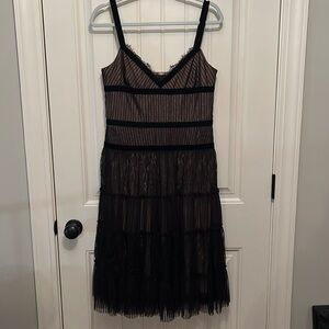 BCBG Black Sheer Tiered Lace-Trim Slip Dress